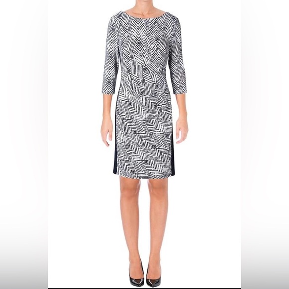 Lauren‎ Ralph Lauren Women's Size 2 Chevron Print Sheath Dress Lighthouse Navy - Picture 1 of 8